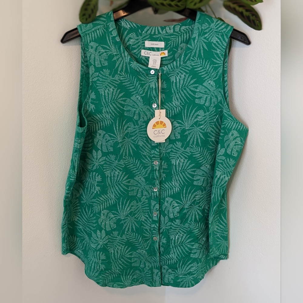 Linen Button Down Sleeveless Blouse